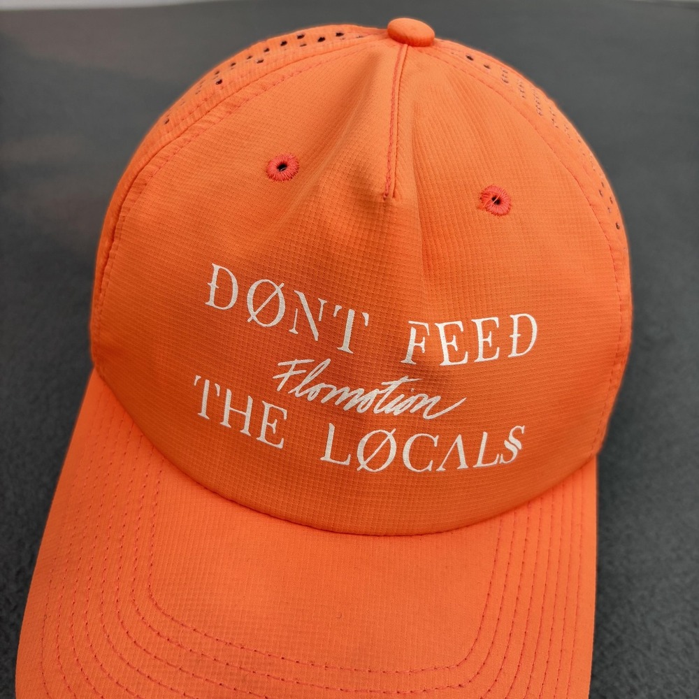 Flomotion Hat Cap Snap Back Orange Perforated Don't Feed The Locals Mens Slogan - Picture 6 of 9